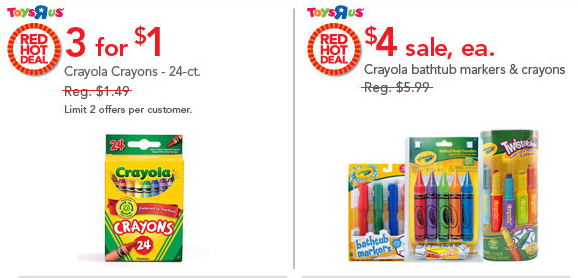 Toys R Us today only: 3 for $1 24 pack Crayola crayons 