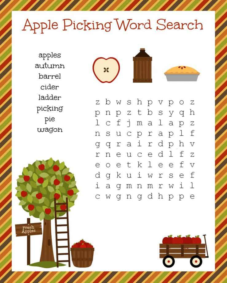 FREE Fall Festive Apple Picking Word Search Printable Worksheet