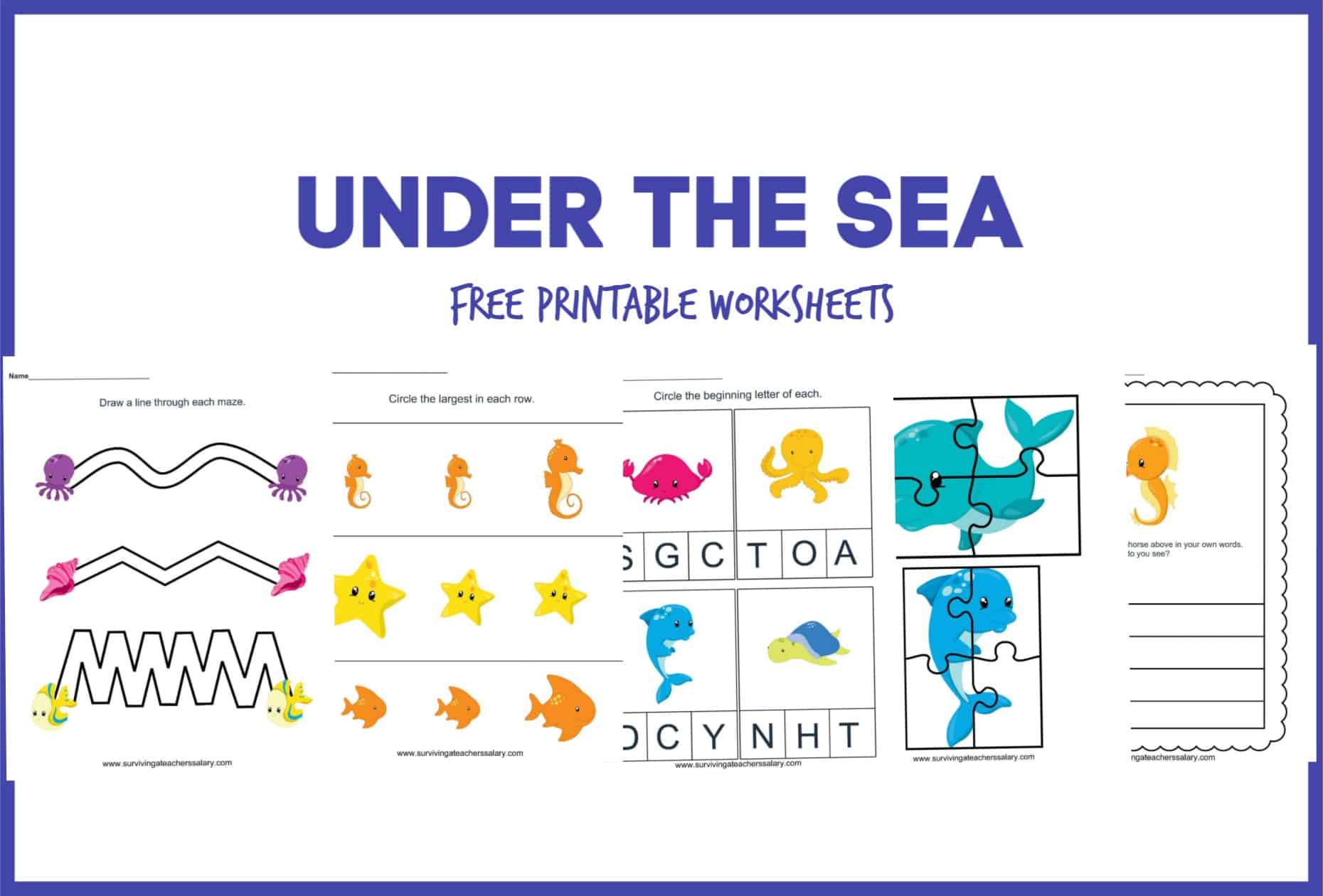 free under the sea worksheet printable preschool set