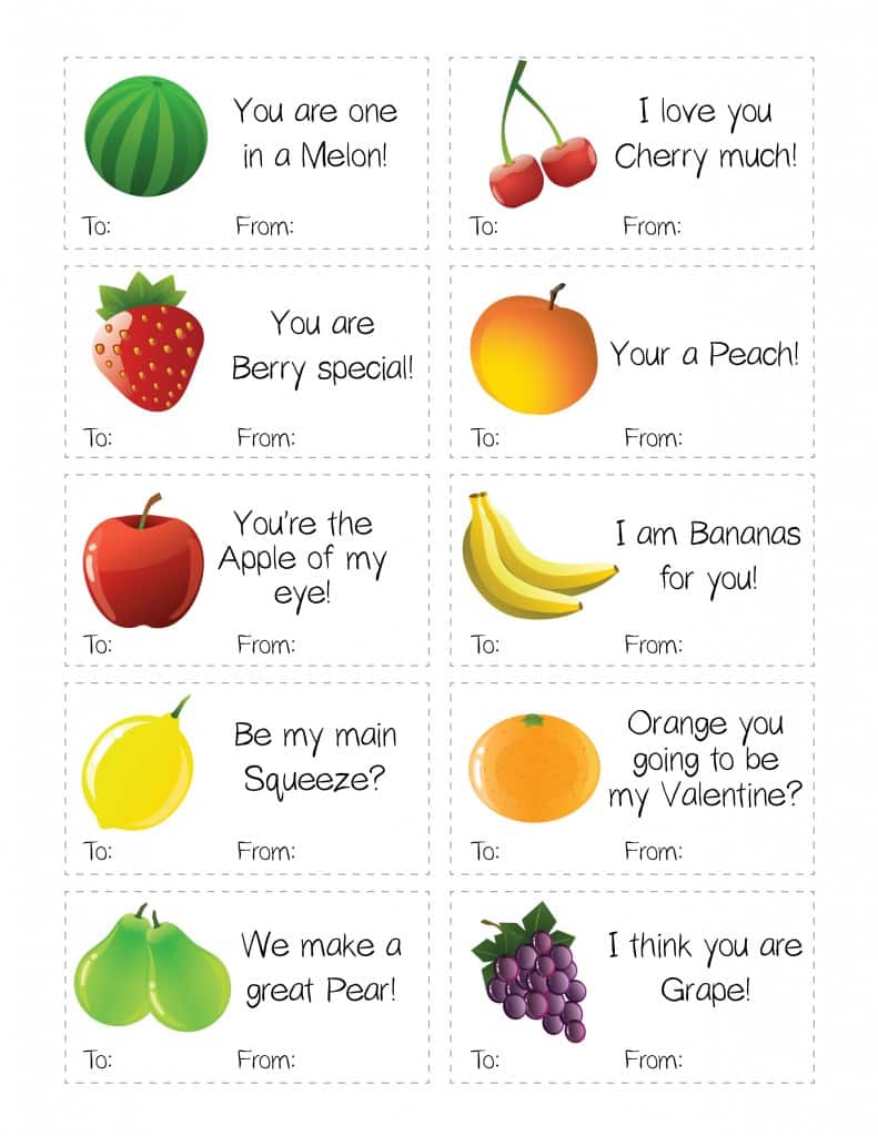 Funny Healthy Fruit & Vegetable Valentine's Day Printable Cards