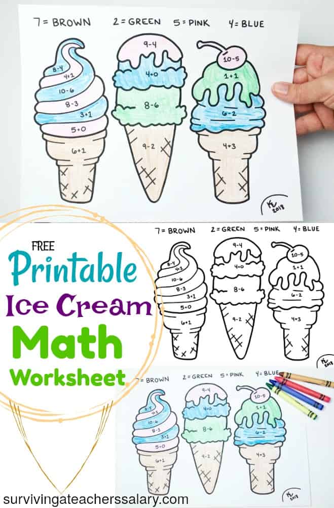 FREE Printable Summer Ice Cream Math Worksheet