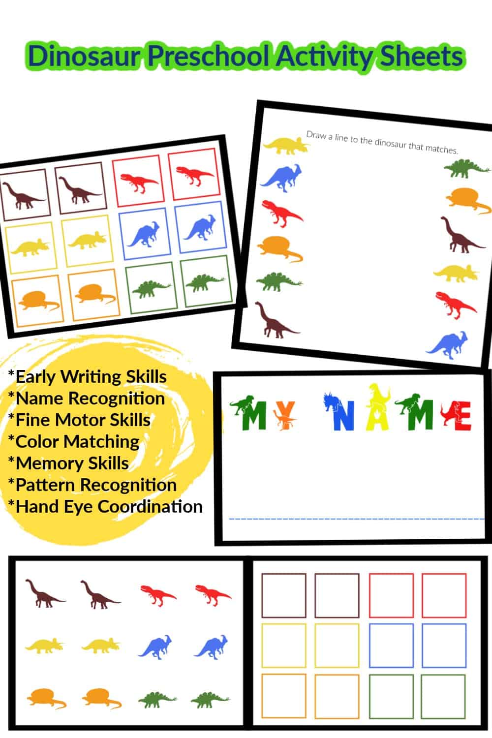 Learning Colors and Numbers in Preschool Dinosaur Worksheets